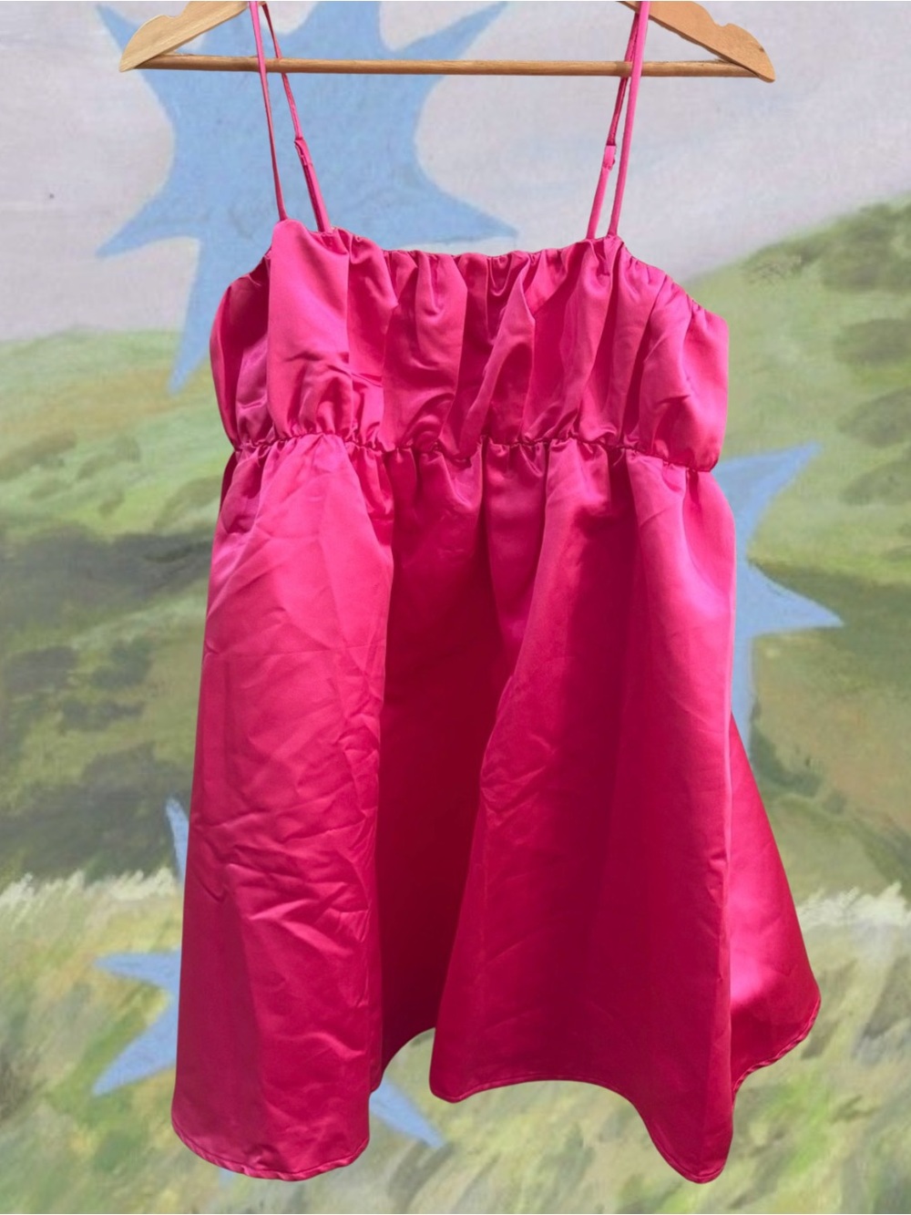 VICI Hot Pink Satin Babydoll Bubble Hem Mini Dress